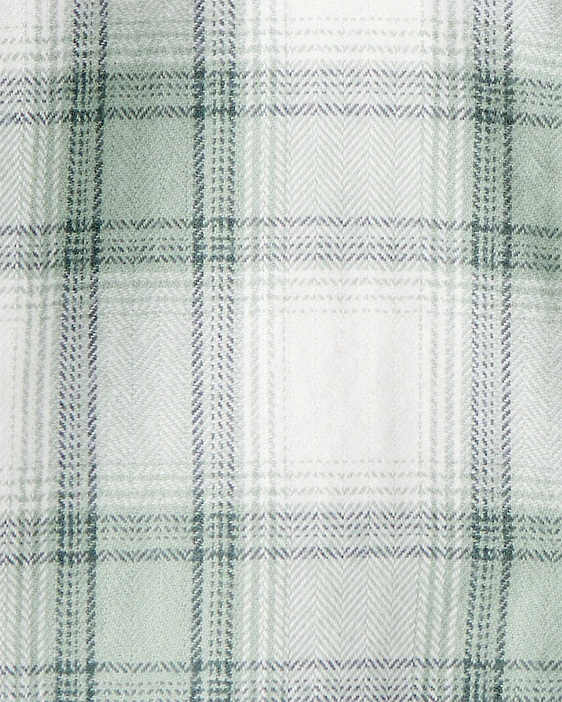 Toddler Organic Cotton Herringbone Button-Front Shirt in Plaid
