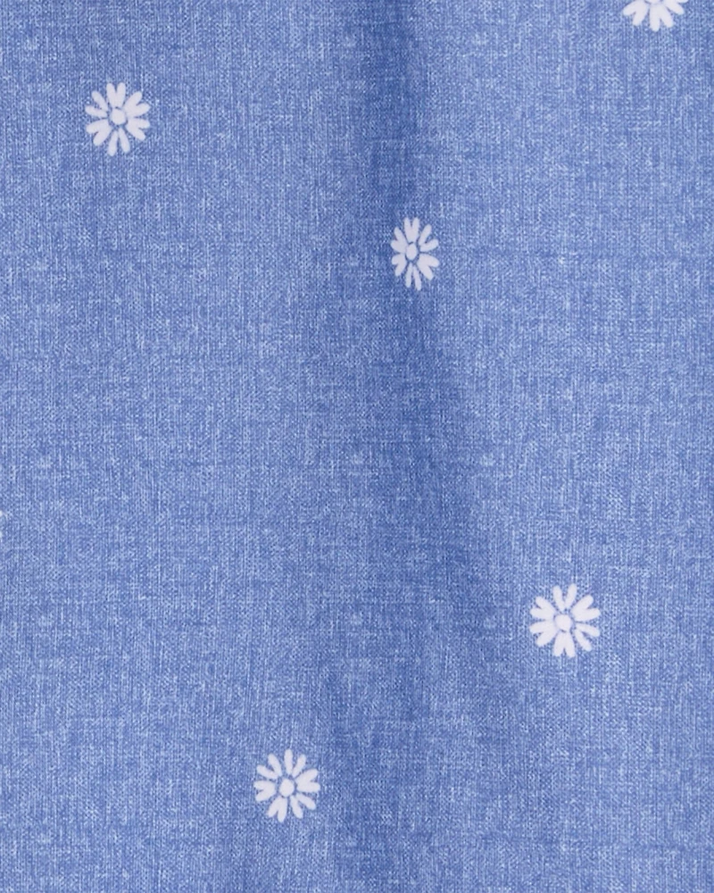 Girls Daisy-Print Chambray Jacket - Blue