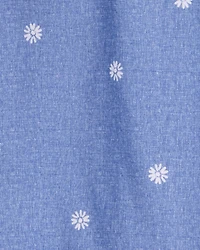 Girls Daisy-Print Chambray Jacket - Blue