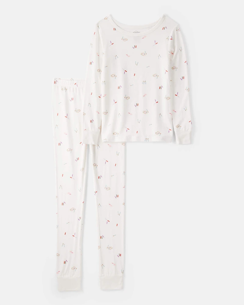 Girls Print PurelySoft Long-Sleeve 2-Piece Pajamas - Ivory