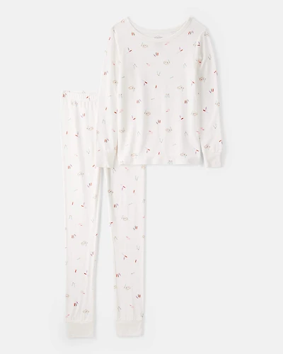 Girls Print PurelySoft Long-Sleeve 2-Piece Pajamas - Ivory