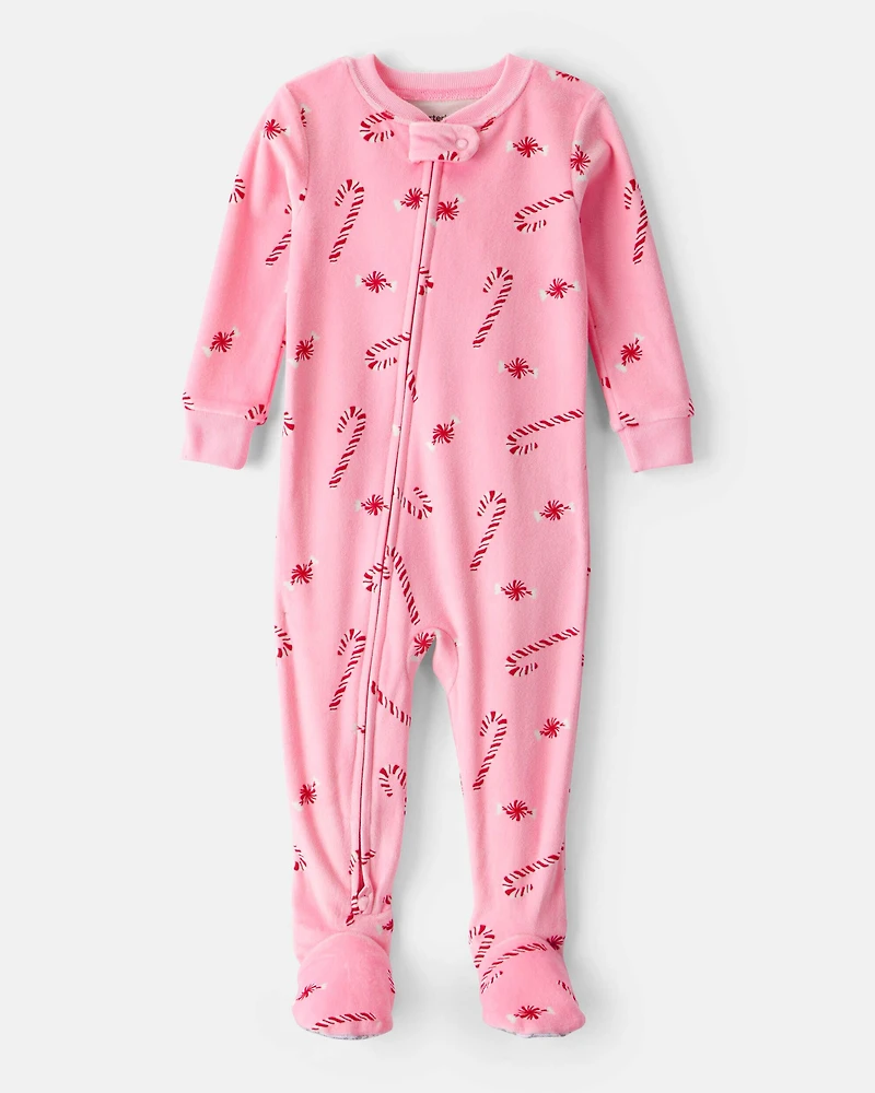 Toddler Pink Peppermints Velour Long-Sleeve Snug Fit 1-Piece Pajamas