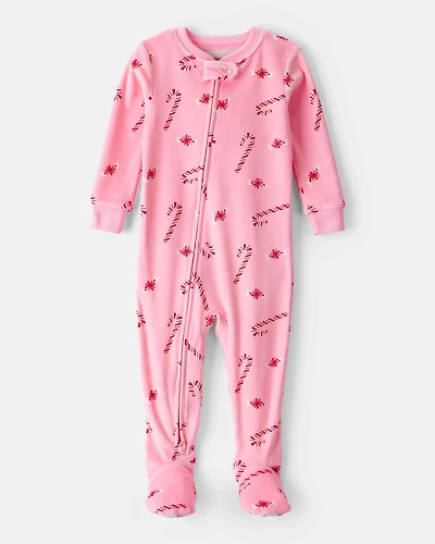Toddler Pink Peppermints Velour Long-Sleeve Snug Fit 1-Piece Pajamas