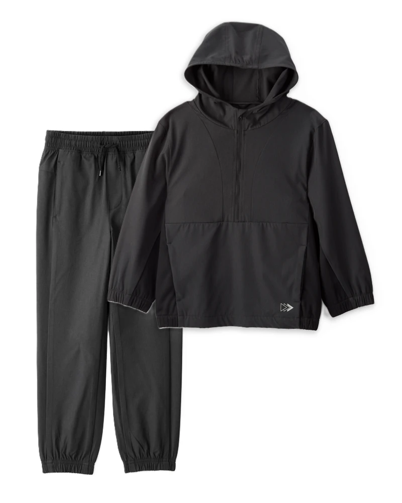 Boys 2-Piece Windbreaker Top & Joggers Set - Black