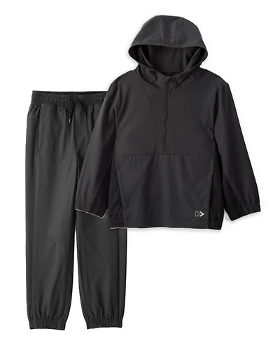 Boys 2-Piece Windbreaker Top & Joggers Set - Black