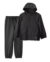 Boys 2-Piece Windbreaker Top & Joggers Set - Black