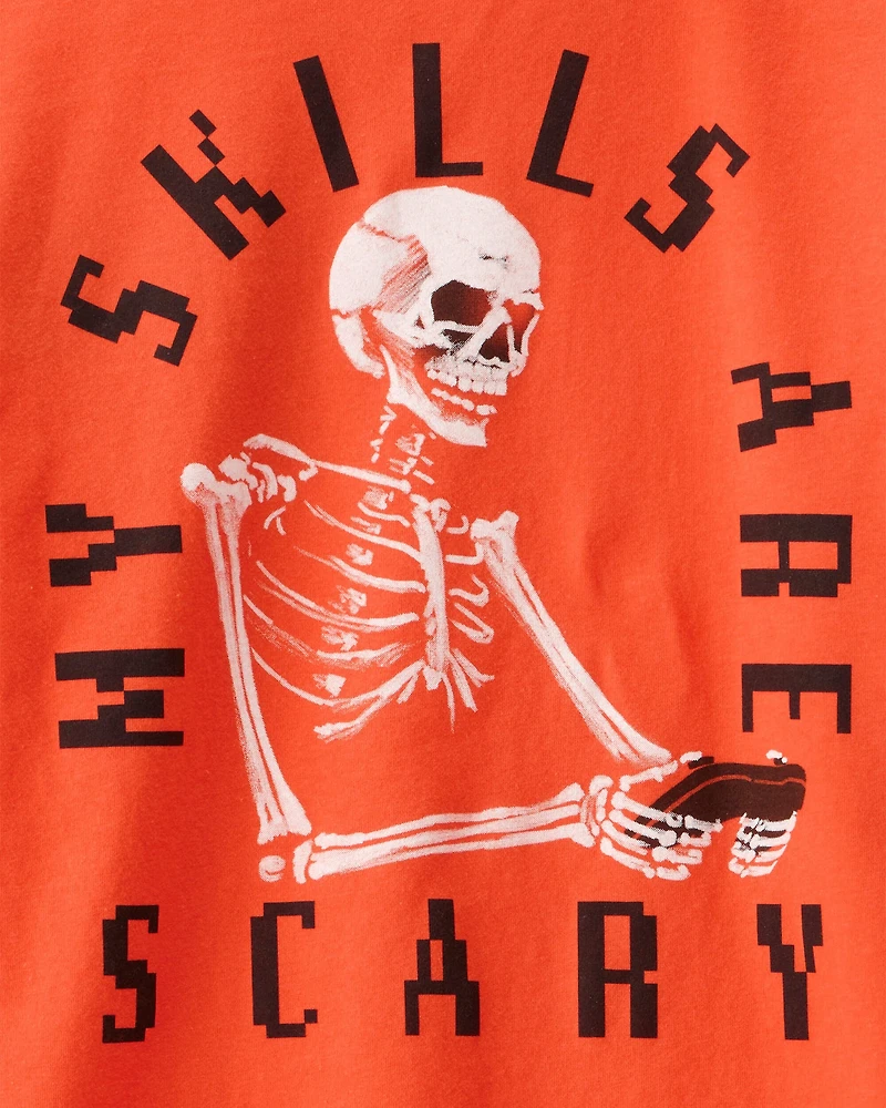 Kid Halloween Video Game Long-Sleeve Graphic Tee - Orange