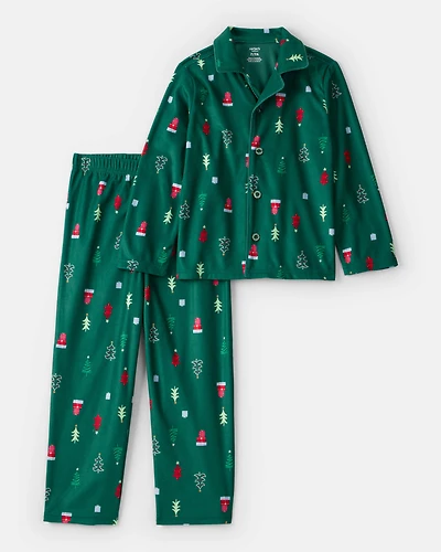 Kid Green Trees Fleece Long-Sleeve Loose Fit 2-Piece Pajamas