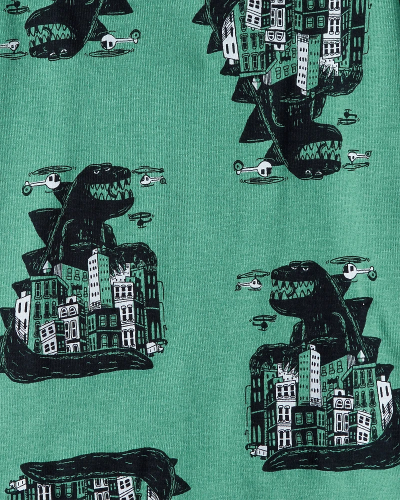 Boys Godzilla 100% Cotton  Loose Fit 4-Piece Pajamas - Black/Green