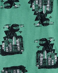 Boys Godzilla 100% Cotton  Loose Fit 4-Piece Pajamas - Black/Green
