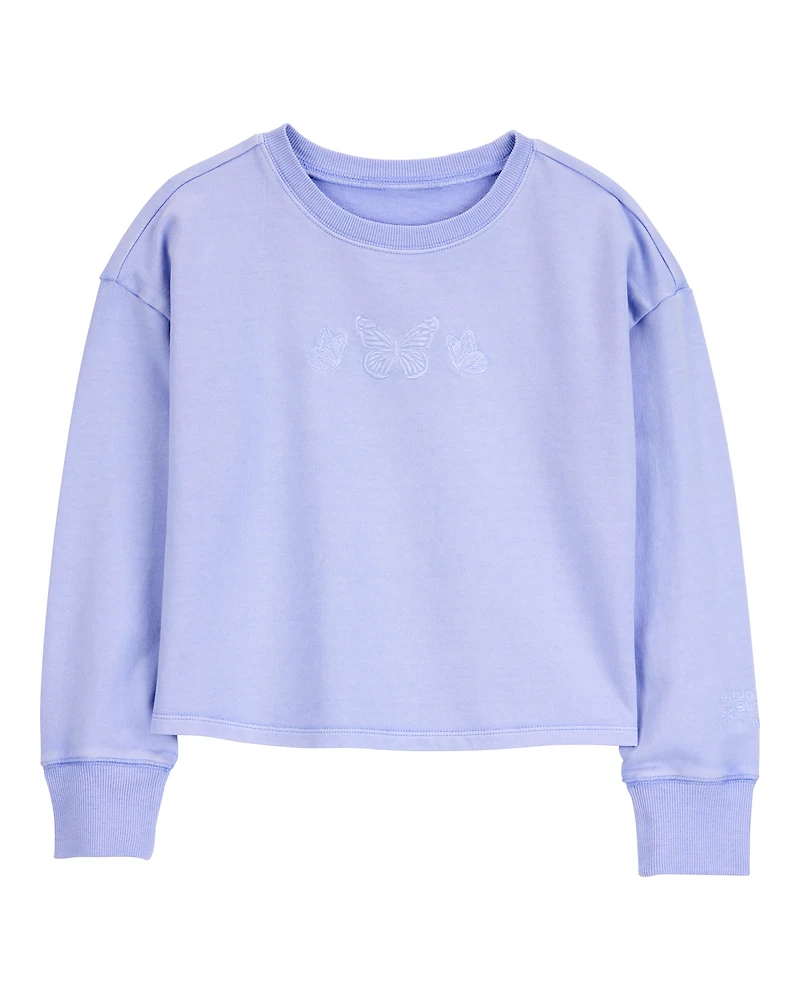 Kid Butterfly-Print French Terry Pullover - Purple