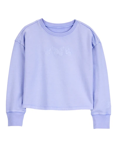 Kid Butterfly-Print French Terry Pullover - Purple