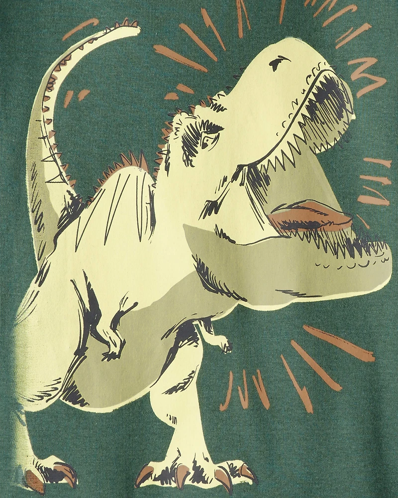 Boys Dinosaur Print 100% Cotton Long-Sleeve 4-Piece Pajamas - Green