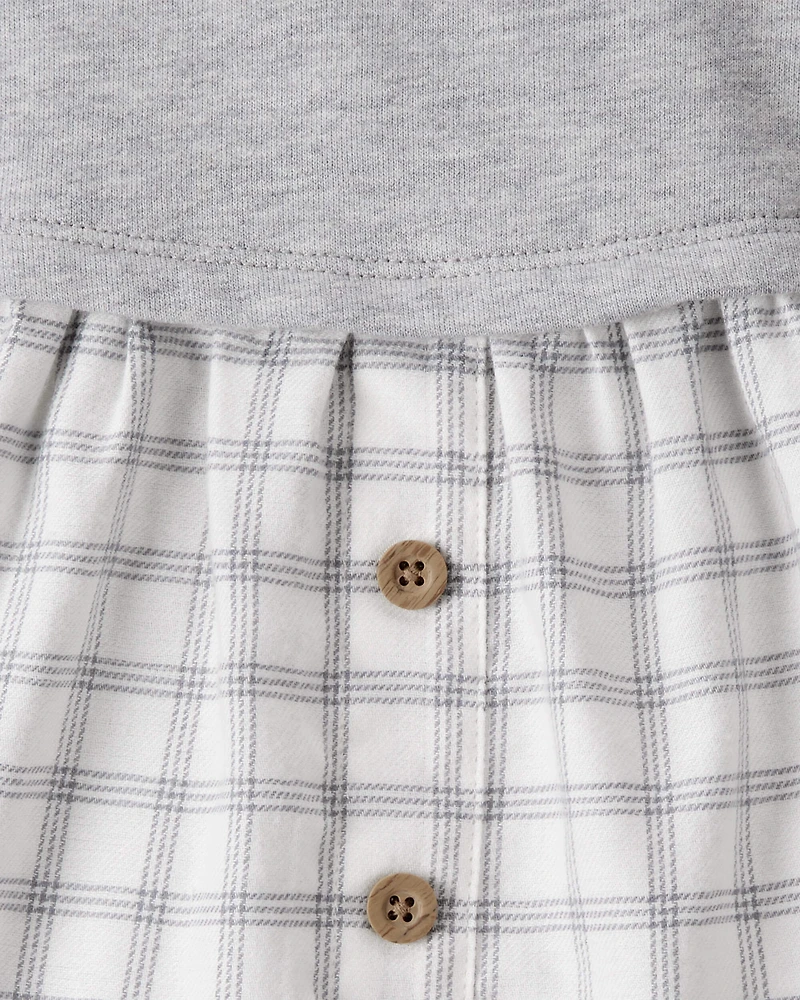 Baby Girl Plaid Fleece Dress - Grey/White