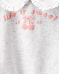 Baby Girl Cherry French Terry Short-Sleeve Graphic Tee - Grey