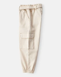 Toddler Girl Cotton Cargo Joggers - Ivory
