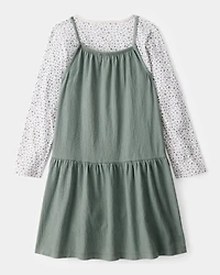 Kid 2-Piece Floral Print Tee & Tank Dress Set - Green/Grey