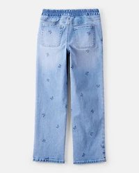 Girls Butterfly Print Denim Pull-On Jeans - Blue