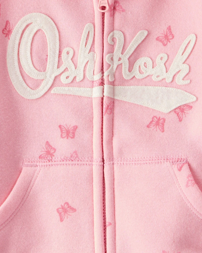 Baby Girl Butterfly Print DayDream Fleece Hooded Zip-Up Jacket - Pink