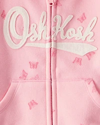 Baby Girl Butterfly Print DayDream Fleece Hooded Zip-Up Jacket - Pink