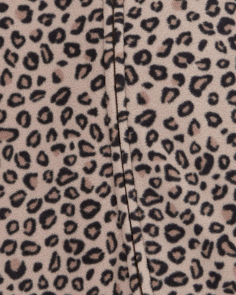 Baby Girl Leopard Print Loose Fit Long-Sleeve 2-Way Zip Sleep & Play Pajamas - Brown