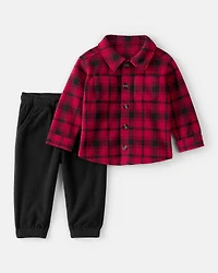 Baby Boy 2-Piece Plaid Shirt and Pants Set