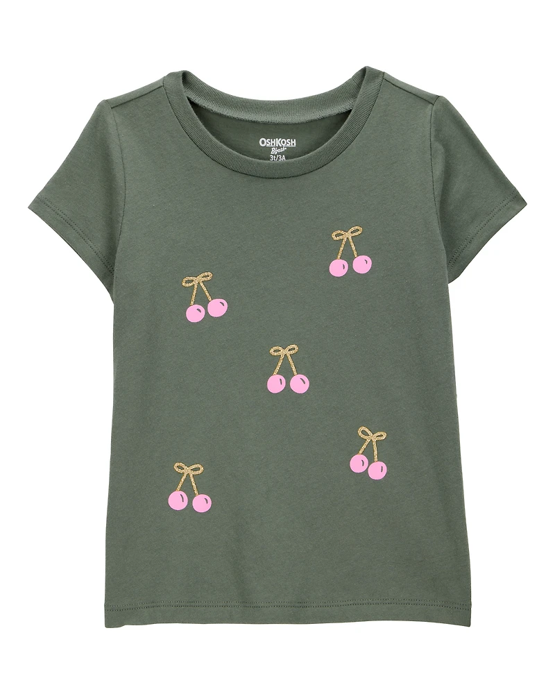 Toddler Cherry Short-Sleeve Graphic Tee - Olive