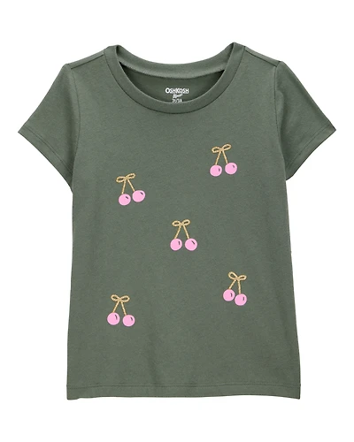 Toddler Cherry Short-Sleeve Graphic Tee - Olive