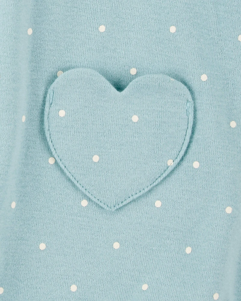 Baby Heart Pockets Cotton Romper - Blue