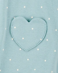 Baby Heart Pockets Cotton Romper - Blue