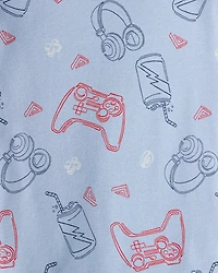 Boys Gaming Print 100% Cotton Long-Sleeve 4-Piece Pajamas - Blue