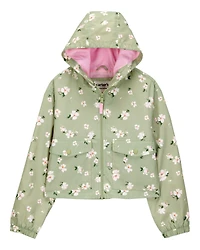 Kid Floral Print Windbreaker Jacket - Olive