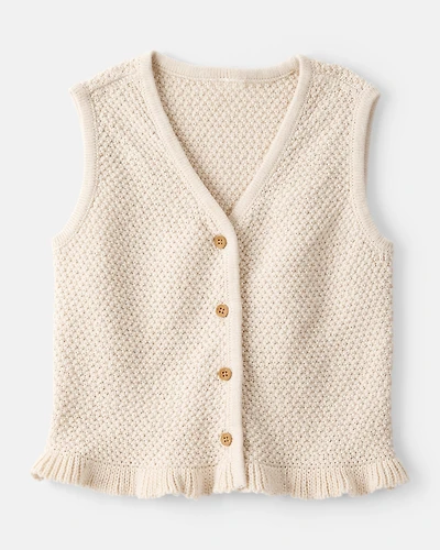 Toddler Girl Button-Up Sleeveless Vest - Cream