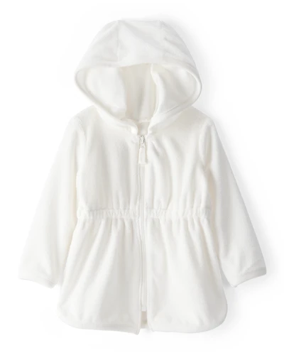 Baby Girl Hooded Terry Cloth Swim Cover-Up Dress - White