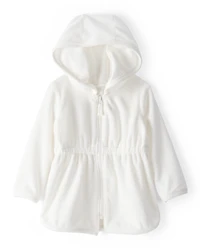 Baby Girl Hooded Terry Cloth Swim Cover-Up Dress - White