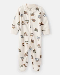 Baby Boy Truck Print Cotton Long-Sleeve Sleep & Play - Ivory