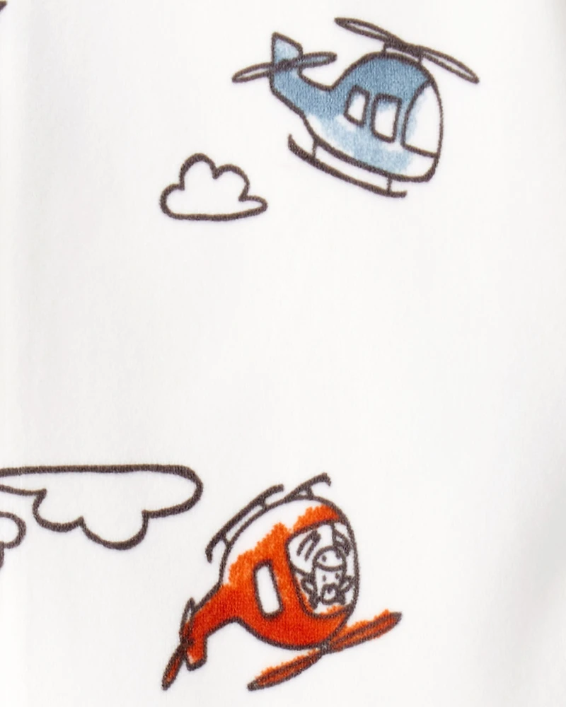 Baby Boy Helicopter Print DreamPlush Snug Fit Long-Sleeve 2-Way Zip 1-Piece Pajamas - White