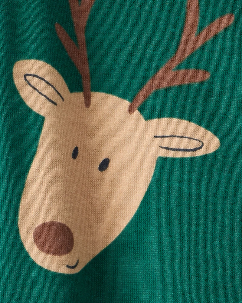Baby Reindeer 100% Cotton Snug Fit 2-Way Zip Sleep & Play Pajamas - Green