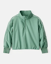 Girls 2-Piece Long-Sleeve Quarter-Zip Windbreaker & Woven Active Pants Set - Green