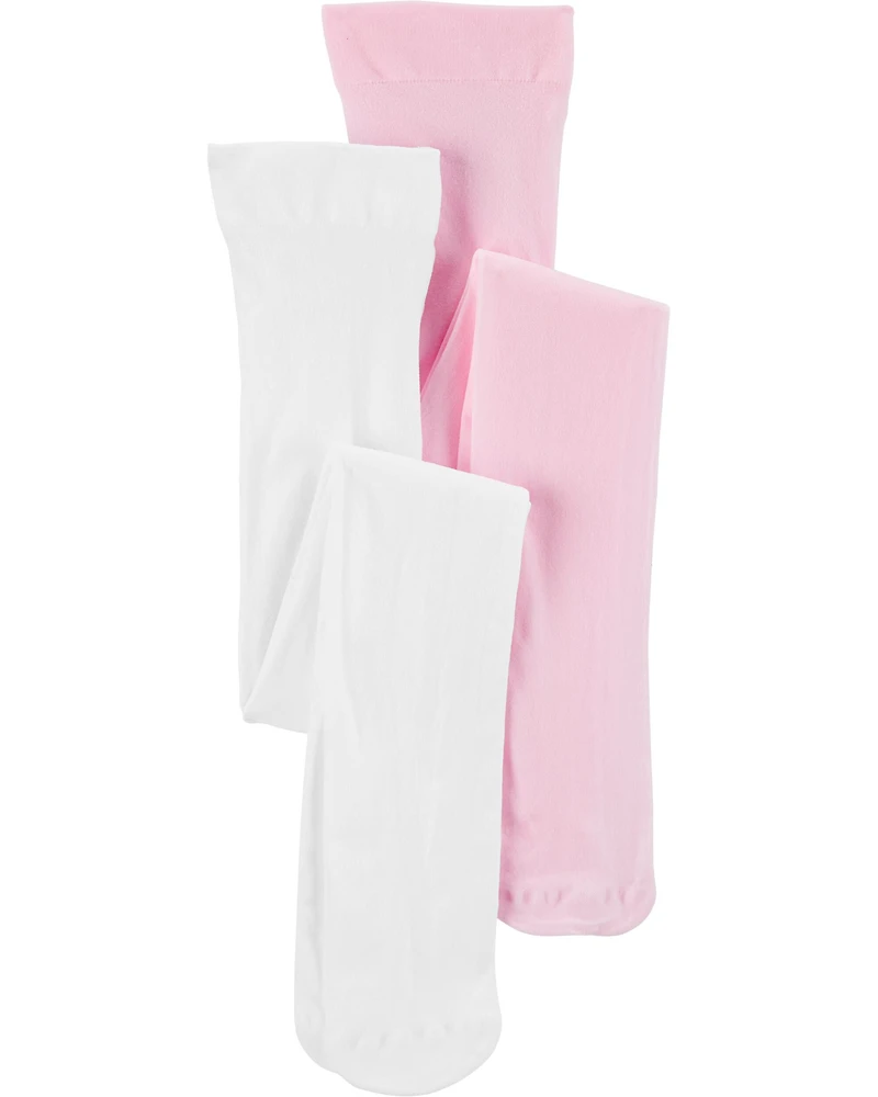 Girls 2-Pack Tights - Pink/White