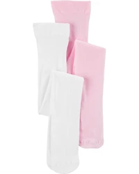 Girls 2-Pack Tights - Pink/White