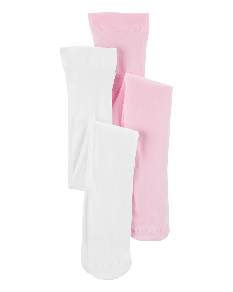 Girls 2-Pack Tights - Pink/White