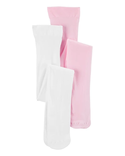 Girls 2-Pack Tights - Pink/White