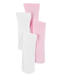 Girls 2-Pack Tights - Pink/White