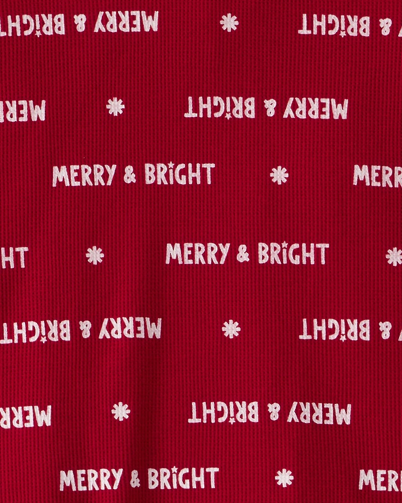 Adult Merry & Bright Christmas Cotton Long-Sleeve Snug Fit 2-Piece Pajamas - Red