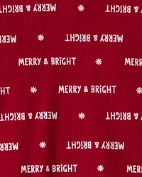 Adult Merry & Bright Christmas Cotton Long-Sleeve Snug Fit 2-Piece Pajamas - Red