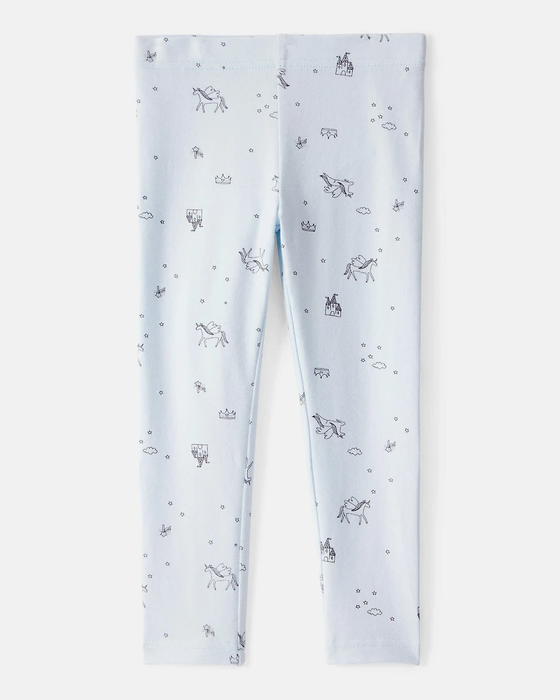 Toddler Girl Printed Cotton Pull-On Stretch Leggings - Blue