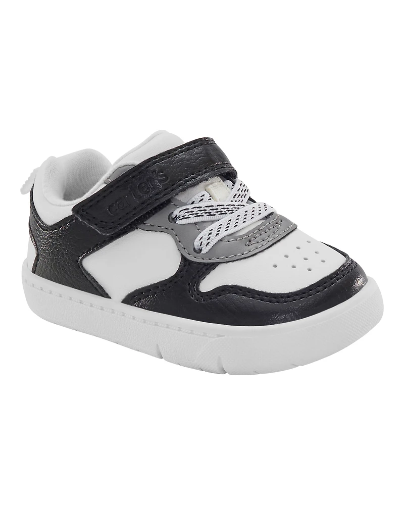 Baby Every Step® First Walker Faux Leather Fashion Sneakers - White/Black