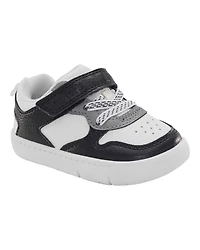 Baby Every Step® First Walker Faux Leather Fashion Sneakers - White/Black
