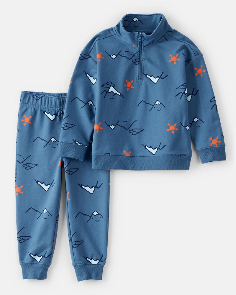 Toddler Boy 2-Piece Mountain Quarter-Zip & Jogger Set - Blue